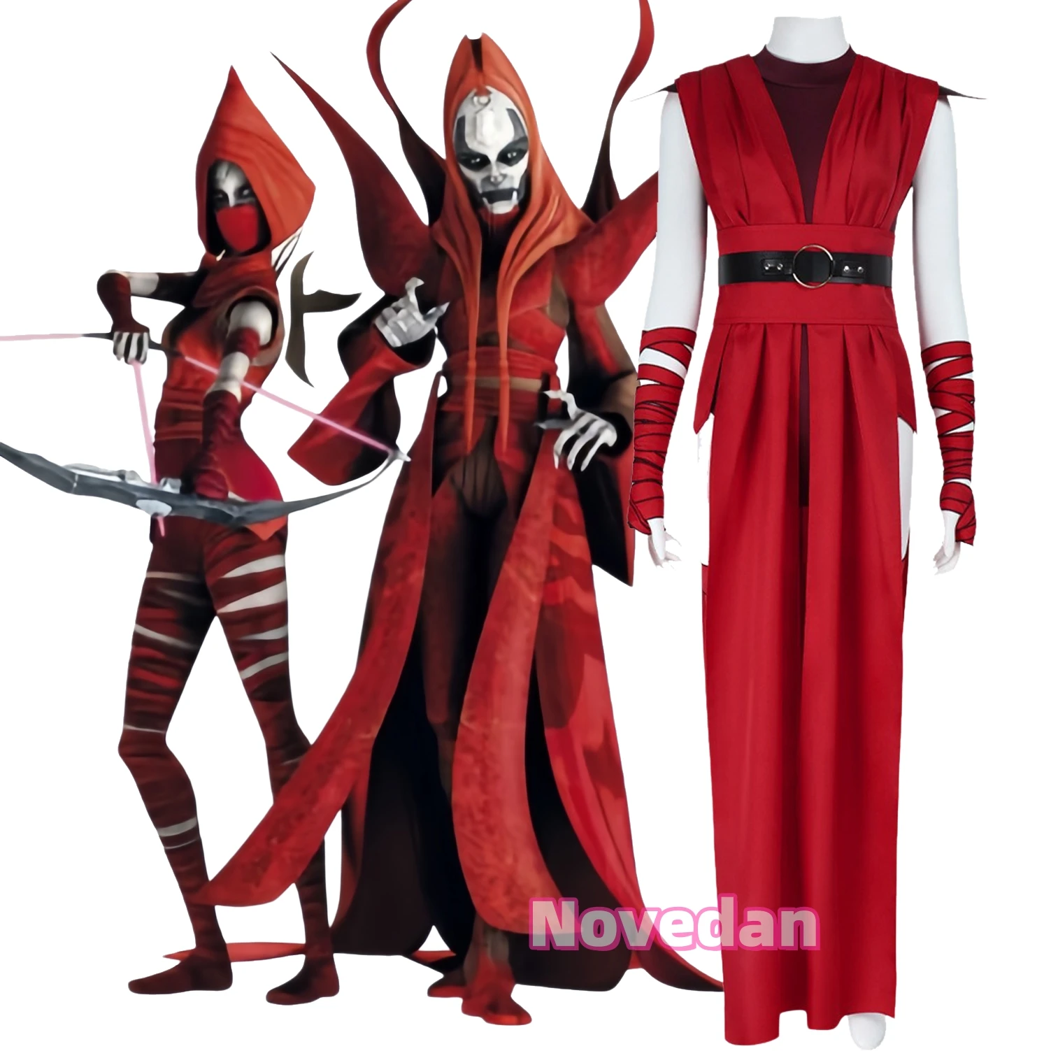 Filmfigur Jedi-Ritter Nightsister Merrin ‌   Cosplay-Kostüm, rotes Outfit für Erwachsene, Frauen, Mädchen, Halloween-Party, Karneval, Maskerade-Anzug