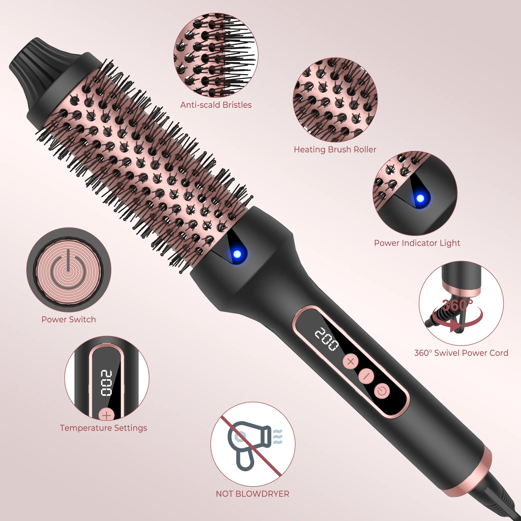 Thermal Brush One-Step Hot Air Brush&volumizer Hair Curler Straightener Professional Curling Iron Heated Hair Styling Brush