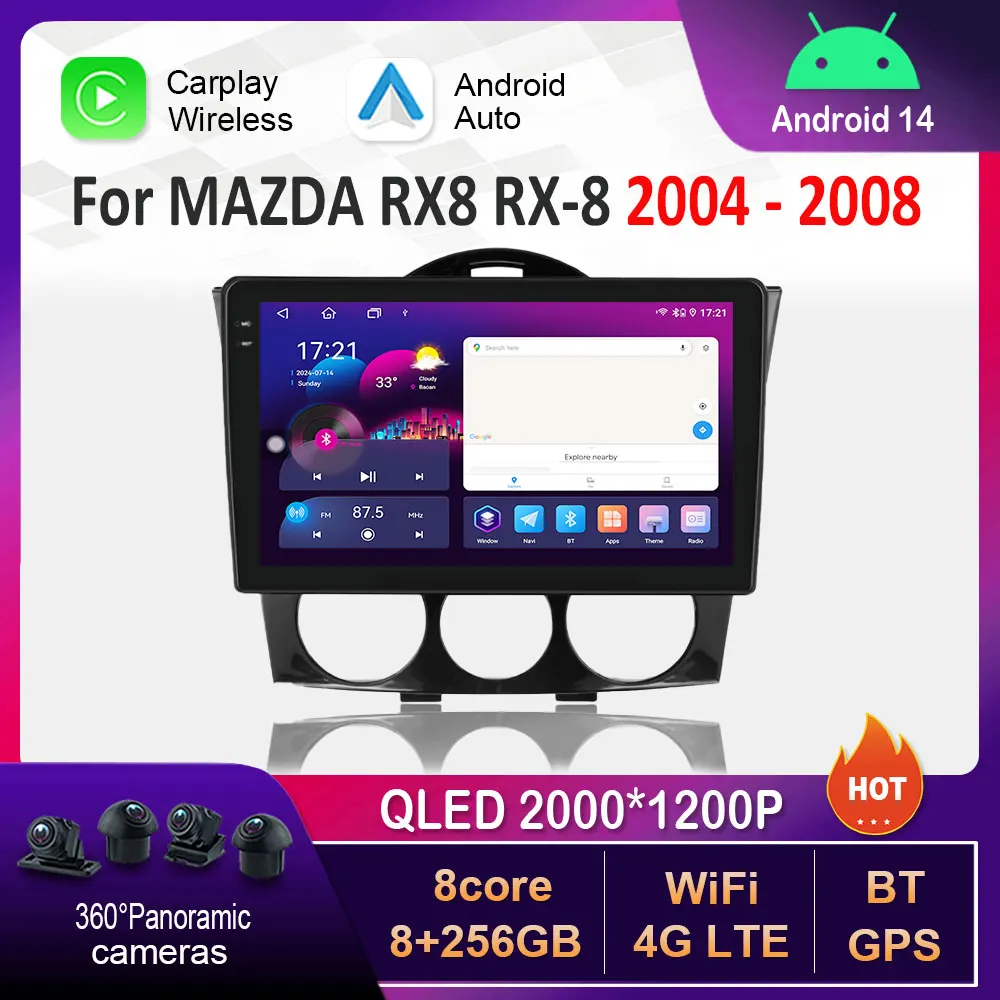 

for MAZDA RX8 RX-8 2004 - 2008 Auto Carplay Car Multimedia Player Android 14 System Bluetooth 4G DSP Stereo WiFi Head Unit