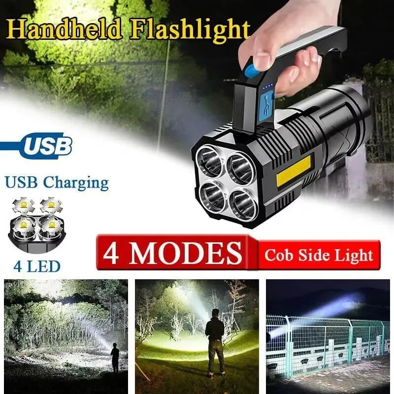 High Power Super Bright Flashlight Flying Light Quad Core Powerful Flashlight USB Rechargeable LED Flashlight Camping