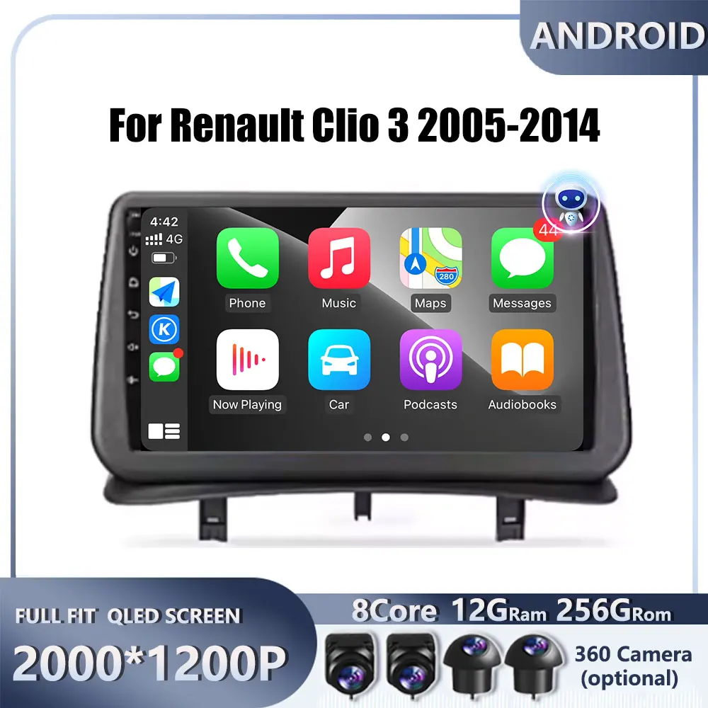 Car Stereo Radio For Renault Clio 3 2005-2014 Car Multimedia Player Carplay Android Auto 4G Wifi NO 2din DVD