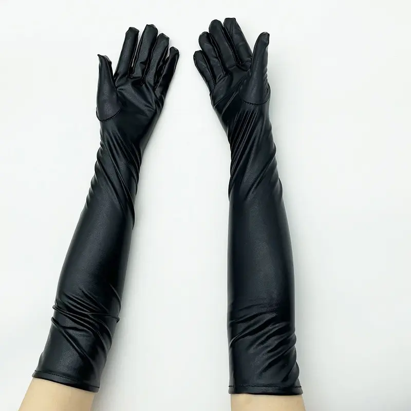 Adult Long Patent Leather Coated Pole Dance Performance Gloves Halloween Costume Accessories Tight Gloves перчатки женские