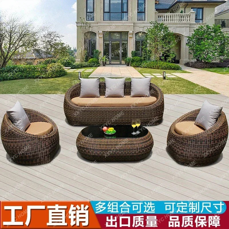 Outdoor rattan sofa, leisure terrace, garden villa, round sofa, outdoor courtyard, sunshine room, rattan sofa