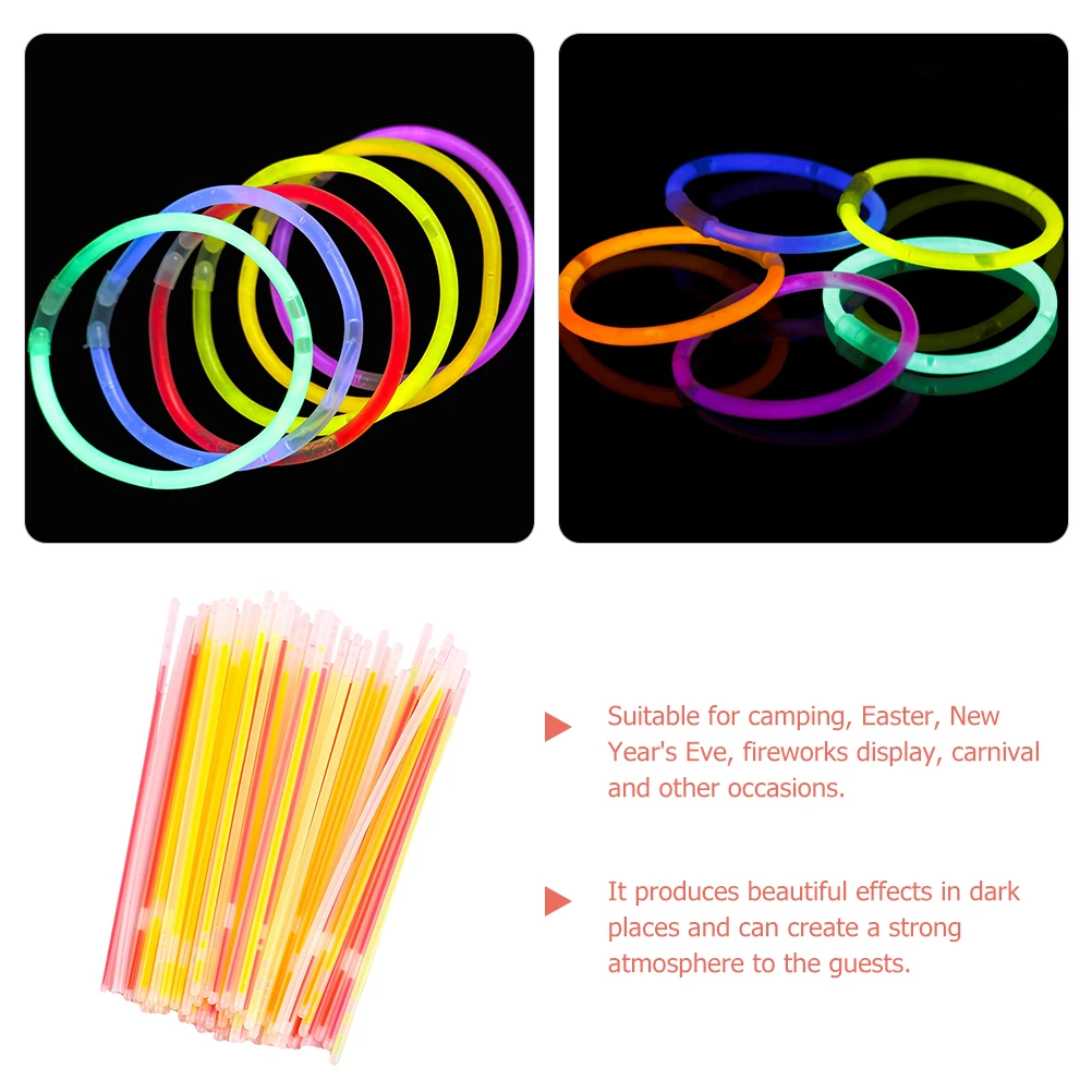 100 قطعة توهج العصي لوازم الحفلات الملونة ليلة LED أساور الاطفال اللعب مضيئة تفضل متوهجة الدعائم للتخييم عيد الفصح جديد