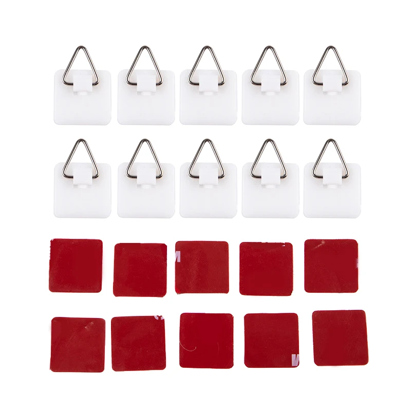 

10Pcs Plastic Hook Triangle Iron Hook Square Round Plate Paste Hook Hook Hook Invisible Adhesive Plate Hanger Art Decoration