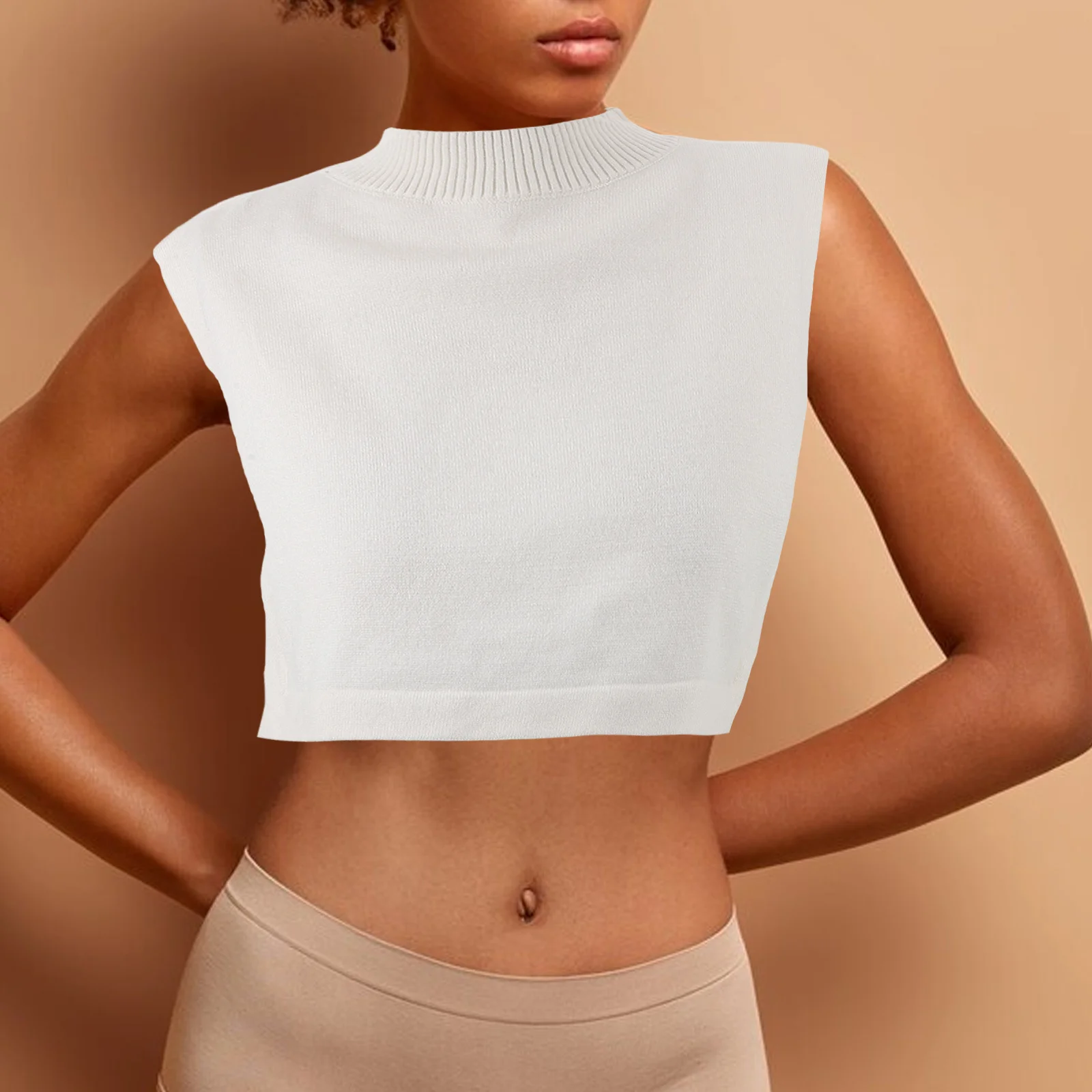 الأبيض محبوك سترة طوق قطعة انفصال وهمية الياقة المدورة ديكي طبقات شال طوق أعلى التبعي النساء