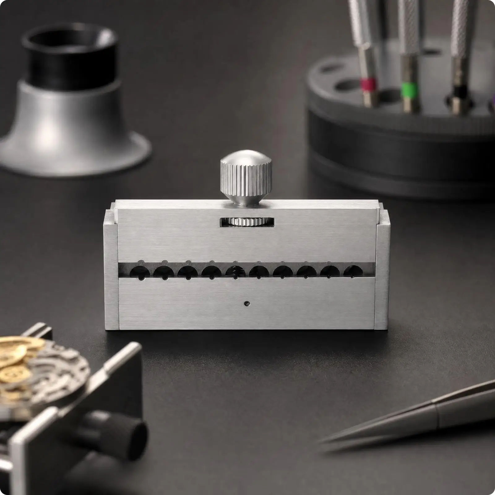 304 Stainless Steel Watch Gear Tightener for Timepiece Servicing Split Wheel Closer Tool with Rectangular Brushed Metal Body