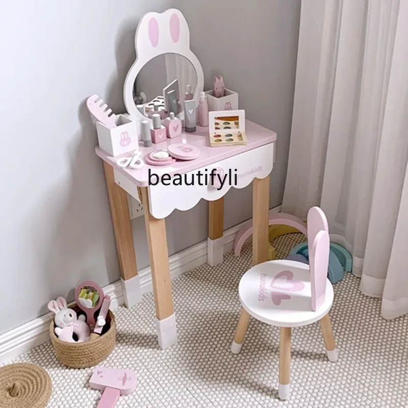 Children's simulation dresser princess makeup table, wooden toy girl child birthday gift 2-6 years old