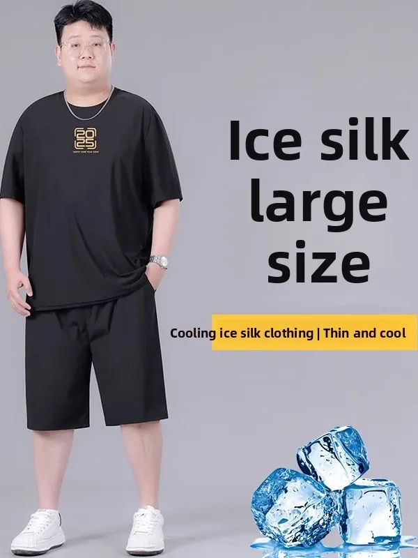 

plus Size Ice Silk Loose Fit ort Sve round Ne T-irt Men's Summer Casual Sportswear Set Big Size f Sve irt