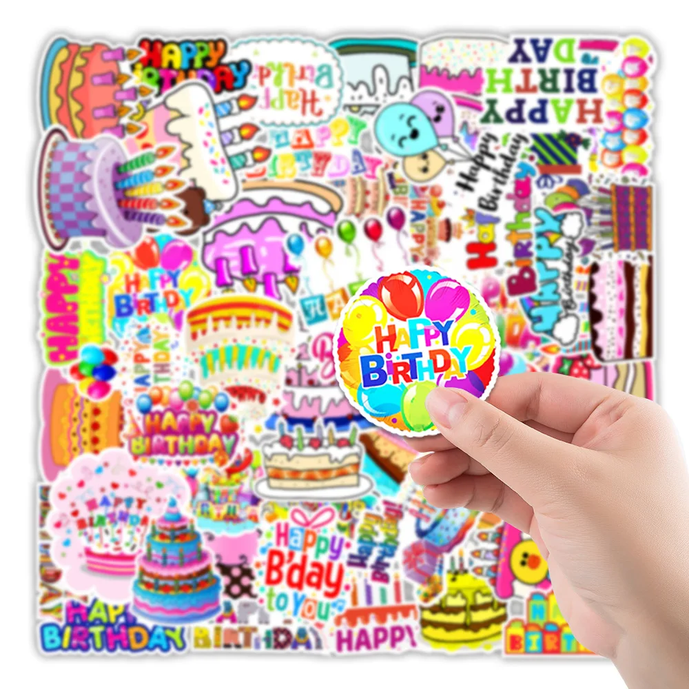 50Pcs Happy Birthday Series Graffiti Stickers Suitable for Laptop Helmets Desktop Decoration DIY Stickers Toys Wholesale