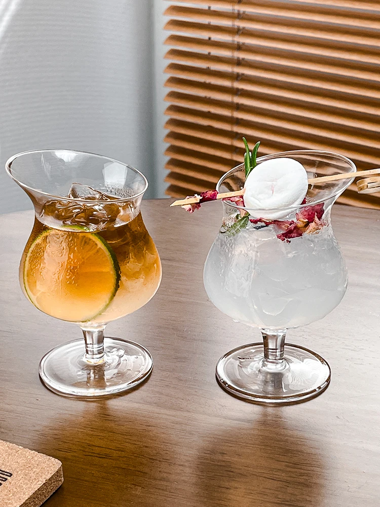 Creative Cocktail Glass Special Drink Cup Ins Style Slanted  High Footed Glass Cup Ice Americano Latte Coffee Cup