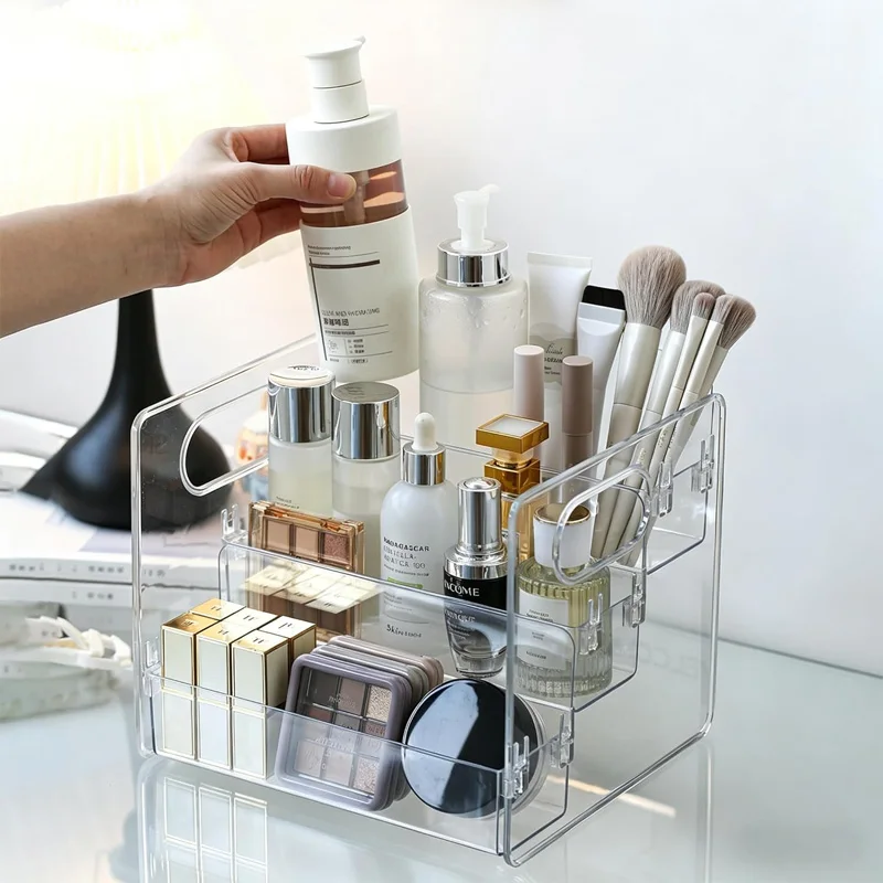3-Tier Cosmetic Display Rack, with a Handle for Easy Transport, Cosmetic and Jewelry Display Rack, Can Store Jewelry, Bottles, Cosmetics, Toiletries, Etc., Suitable for Dressing Tables, Bathroom Sinks, and Storage Cabinets