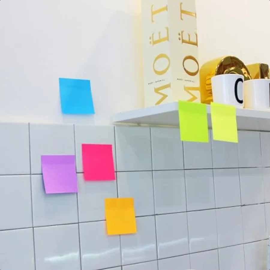 24 عبوة من الملاحظات اللاصقة مقاس 3 × 3 في أعواد مضيئة ملونة، وسادات مذكرة قوية لاصقة قوية 74 ورقة