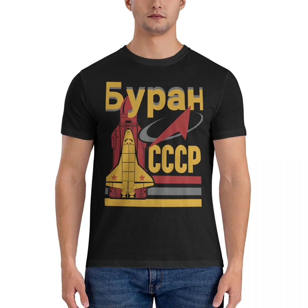 Vintage Appealing T-Shirt for Men Crewneck Pure Cotton T Shirt Roscosmos Short Sleeve Tee Shirt Classic Clothes