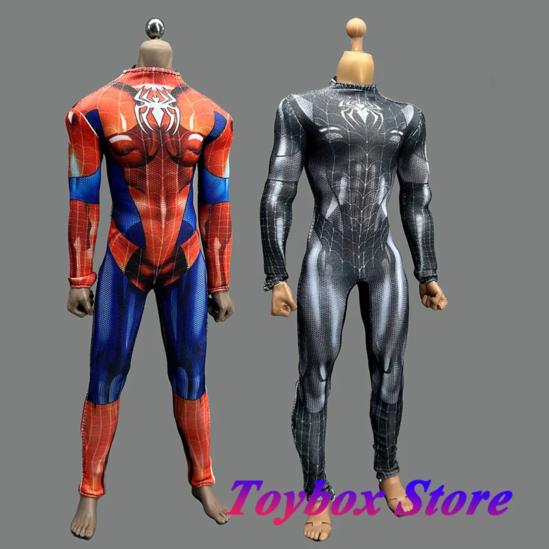 1/6 Nero Rosso Spider Stampa Tuta intera attillata Tuta elastica sottile Accessorio per vestiti per 12