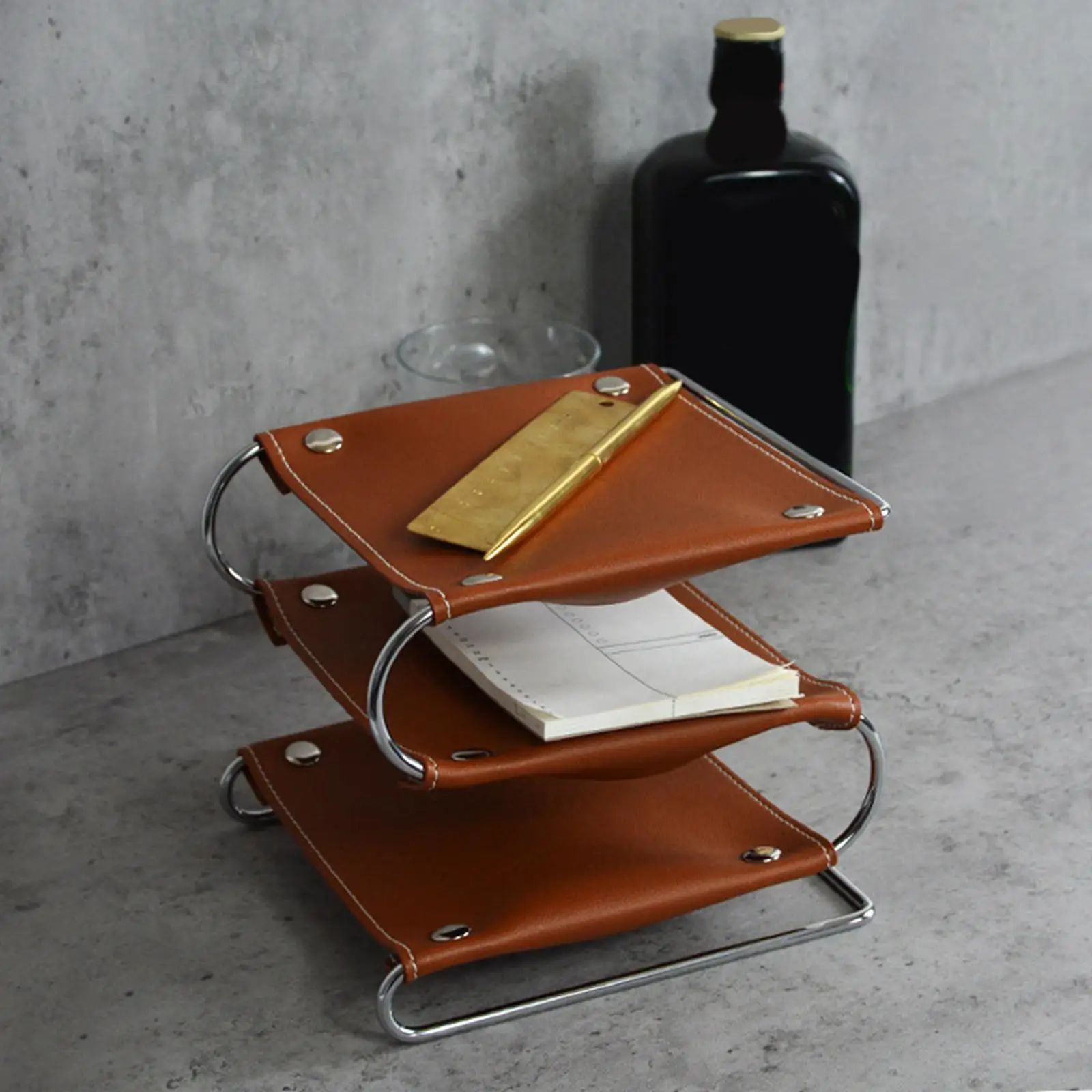 Leather Desktop Storage Rack Detachable PU Leather for Magazine Phone Home