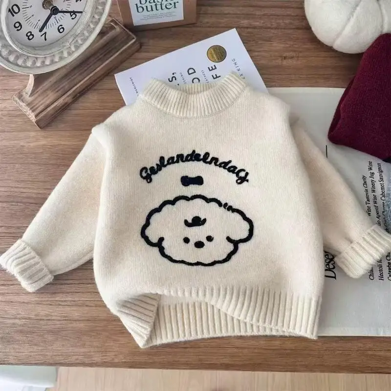 

Детский свитер, зимний новый стиль, утолщенный милый теплый свитер с круглым вырезом, модный детский Kawaii, приятный для кожи внутренний слой, праздничный подарок