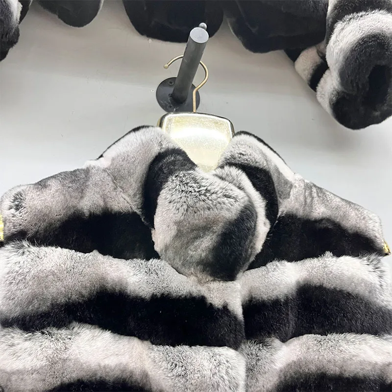 2025 شتاء جديد ريال ريكس الأرنب الفراء سترة شينشيلا اللون الوقوف طوق الرقبة جيليه فروي سميكة الدافئة قصيرة صدرية فاخرة #6