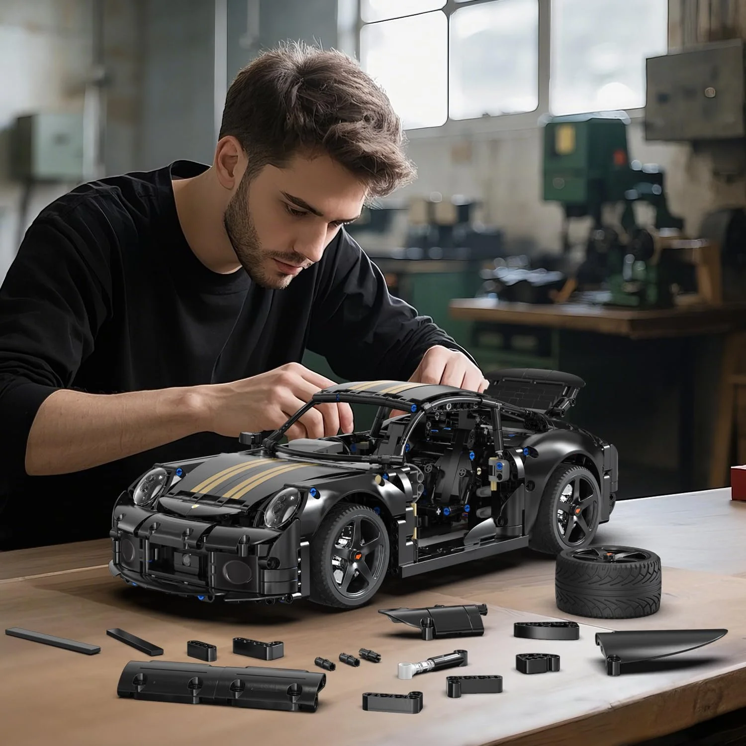 Cada 1655 قطعة 1:10 جديد 2024 RC كلاسيكي ألمانيا 2019 سيارة رياضية LED اللبنات مدينة التحكم عن بعد سباق السيارات الطوب لعب الصبي #2