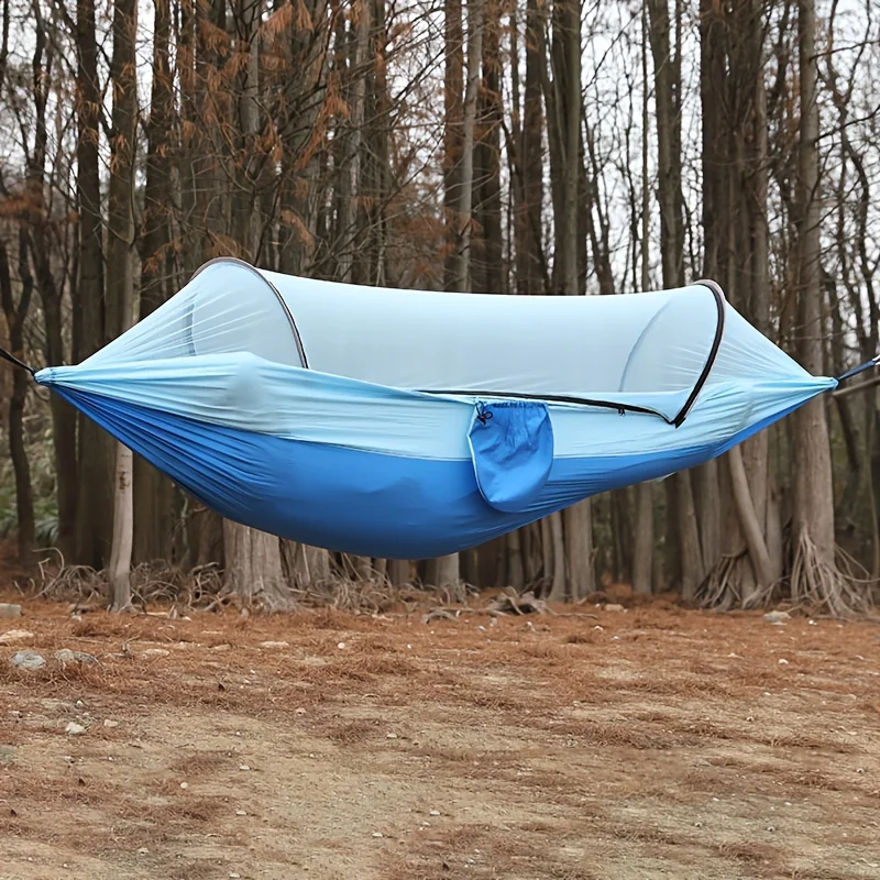 Quick Open Camping Hammock With Mosquito Net, Lightweight Portable Parachute Nylon Double Hammock For Backpacking Survival Trave