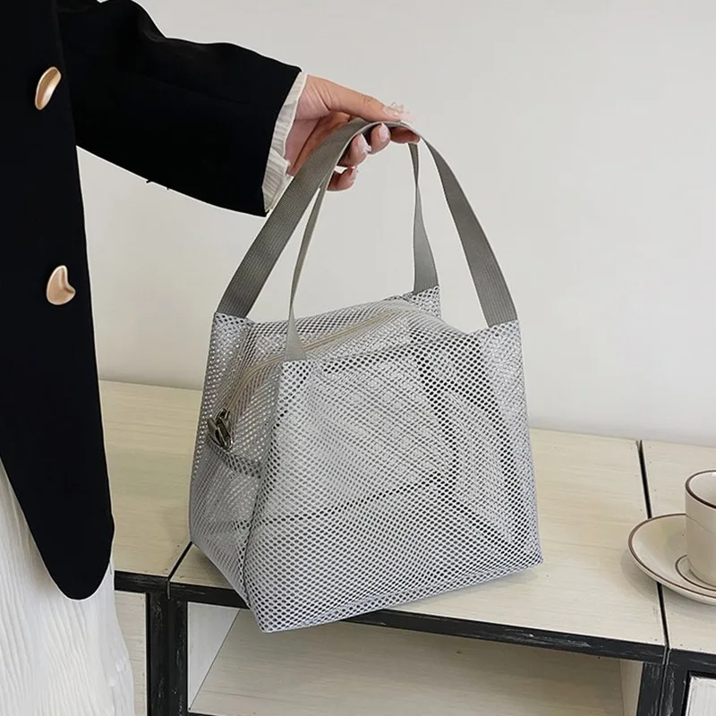 折りたたみ式で通気性のあるジッパー式バッグ、ハンドル付き大容量メッシュバッグ、トラベルトートバッグ、メイクアップバッグ、ビーチ収納