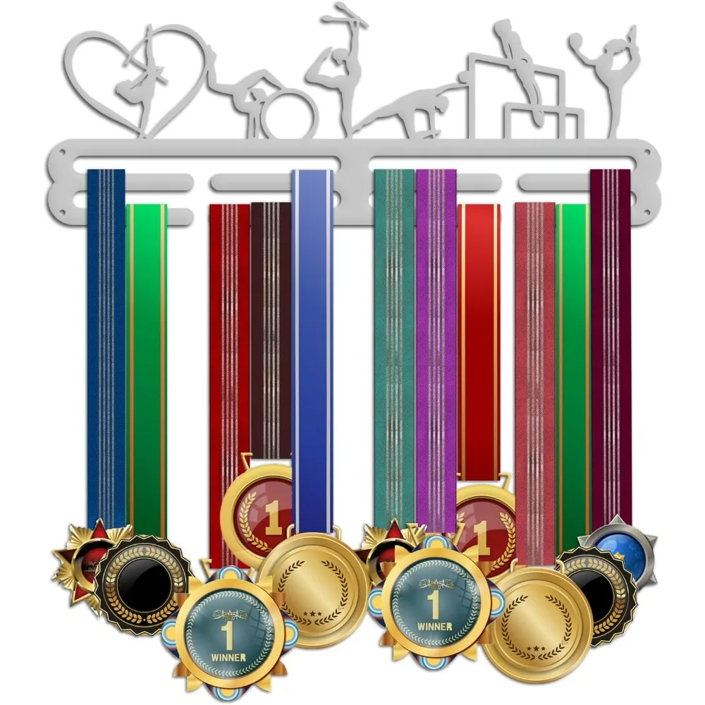 

Platinum Gymnastics Medal Holder, Sports Medal Hanger Display with Screws Tiered Sport Award Rack Wall Mount Metal Frame