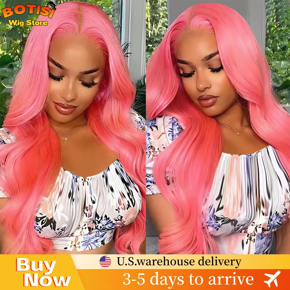 

Botisi 200% Density Pre-Pluck Pink Wig Body Wave Lace Front Wig 13x6 Loose Body Wave 13x4 Lace Frontal Colored Pink Human Hair