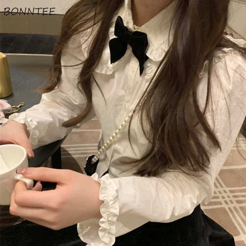 Shirts Women Peter Pan Collar Sweet Lolita Style Kawaii Clothes Vintage Aesthetics Рубашка Женская French Stylish Streetwear New