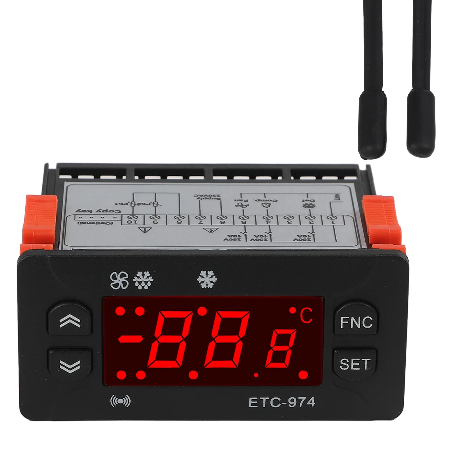 Probe Length 2 Meters ETC-974 Thermostat Dual Sensor Temperature Probe Control Panel Dual Sensor Temperature Material ABS