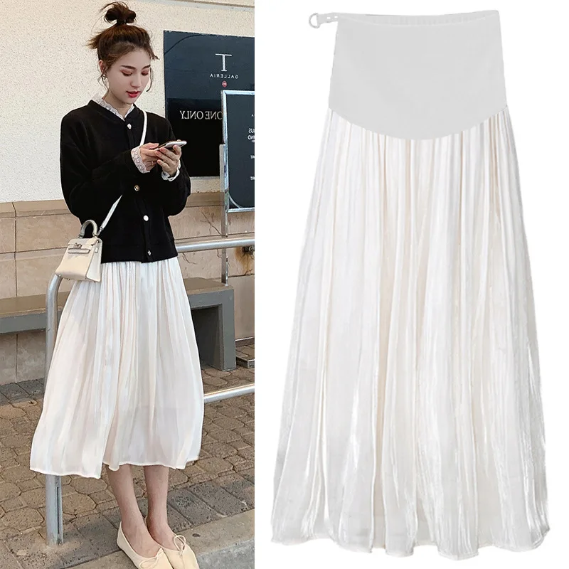 2022 New Maternity Skirts Korean Wind Casual Solid Fashion Four Seasons Women Mid-Calf Soft Skirt for Pregnant Maternity Clothes