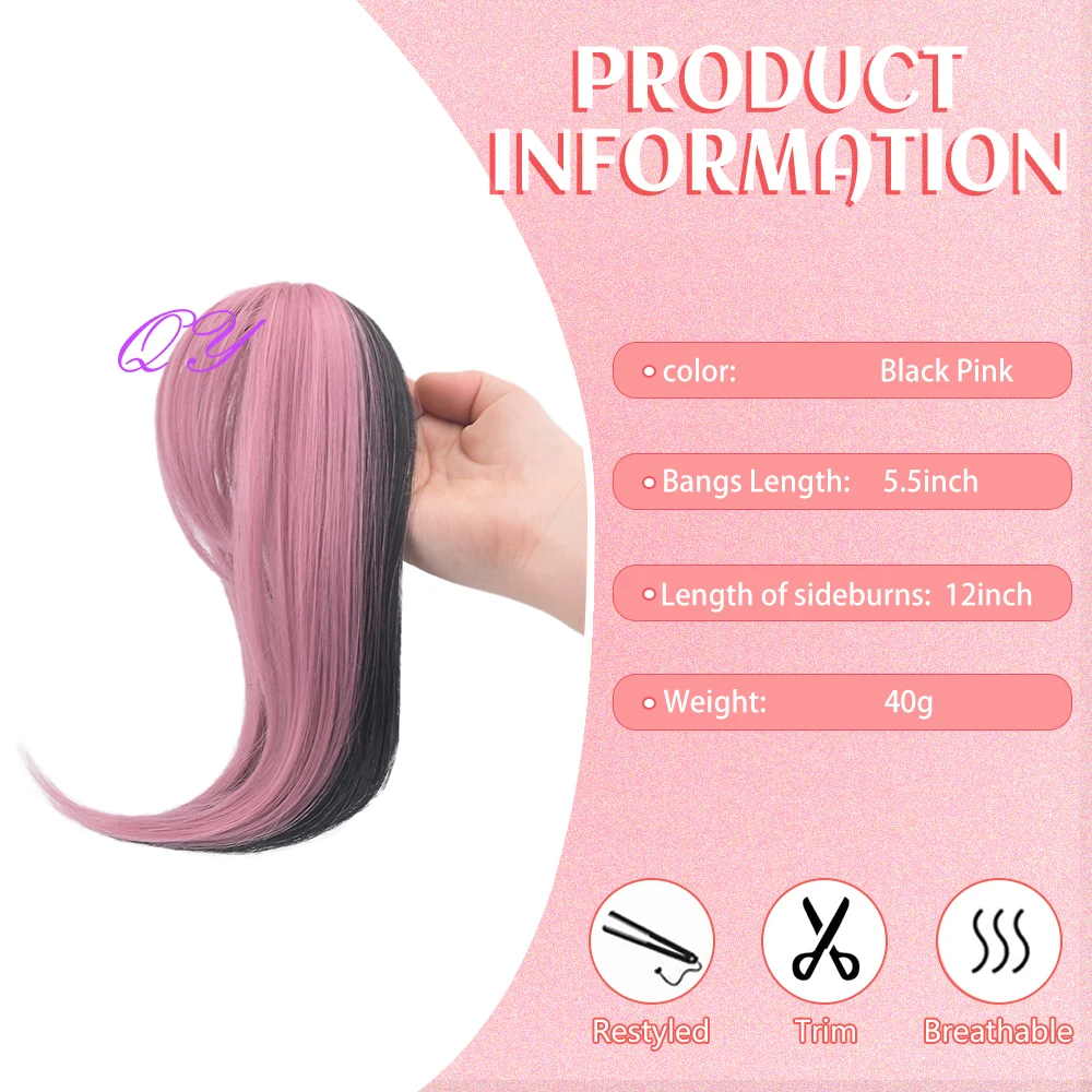 Synthetic Clip In Bangs Extensions Pink  Easy To Wear For Women Daily Or Party Use   Fringe  Bangs Hairpieces Wig