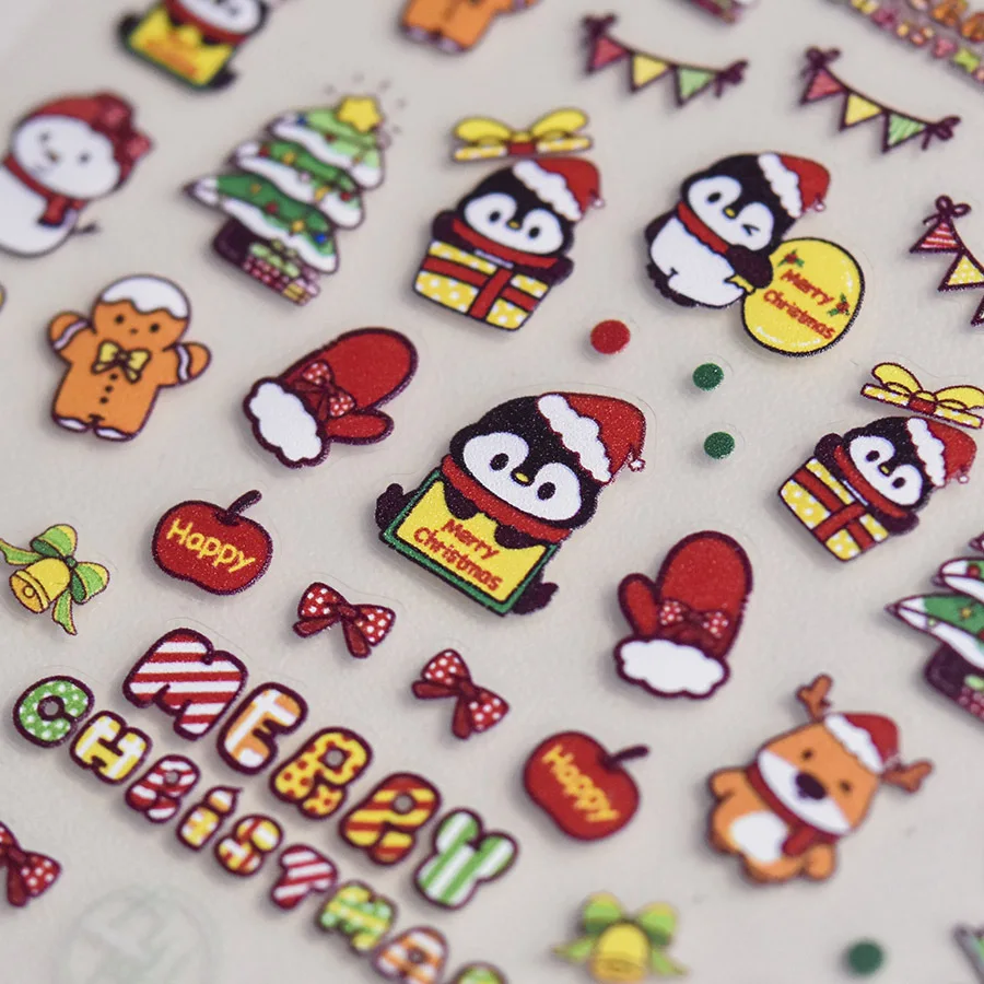 Nail Art Stickers Christmas Tree Penguin Thin Flexible Self Adhesive Film Decals Cute DIY Phone Case Decor Lightweight for Girls