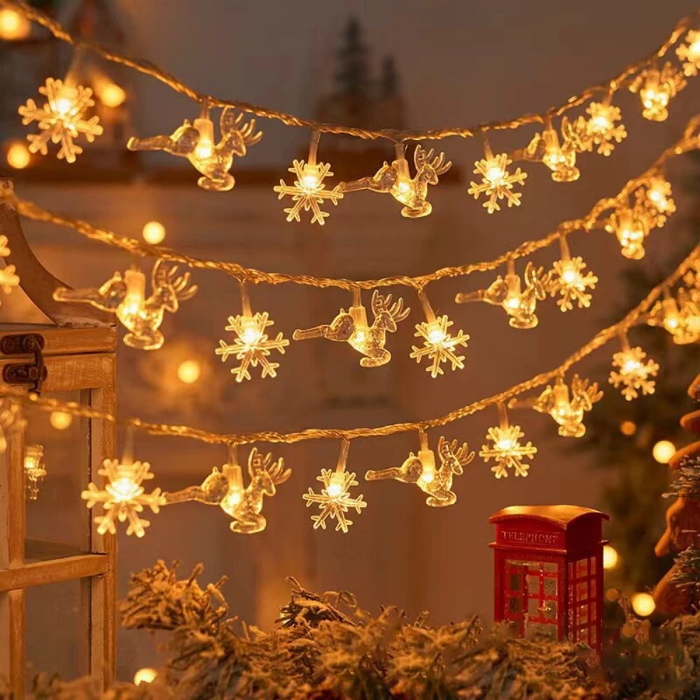 59/118in Christmas Tree Snowflake Reindeer Star LED String Lights Battery-Powered Xmas Winter Theme Decoration Holiday Lighting
