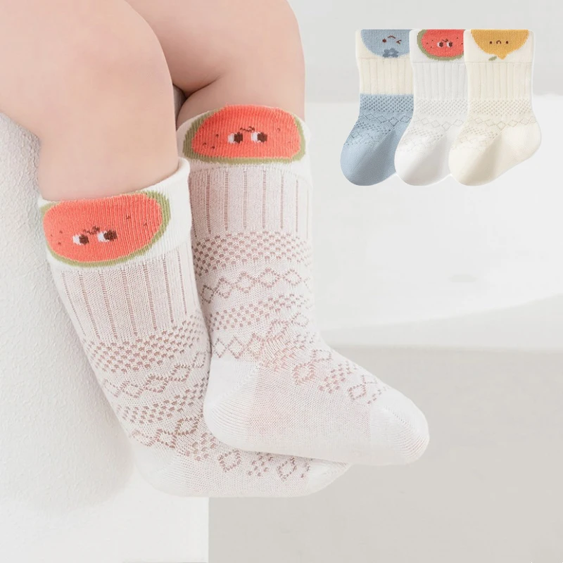 

Летние тонкие детские сетчатые носки для новорожденных, милые детские носки средней длины с мультяшными рисунками для мальчиков и девочек, детские хлопковые носки для детей 0-5 лет