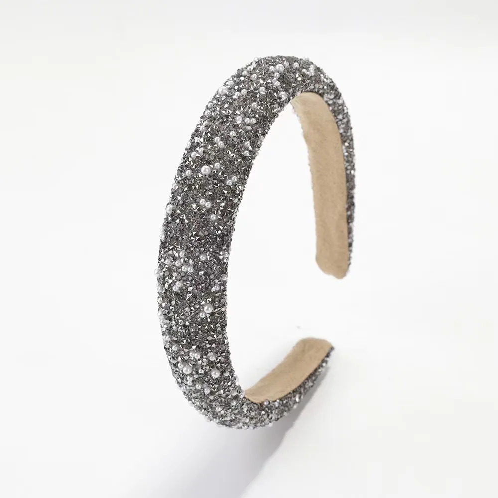 

Glamorous Drill Imitation Pearl Beaded Hairband Grey Silver Black Bling Bling Crystal Pearl Headband Head Bezel Women Girls