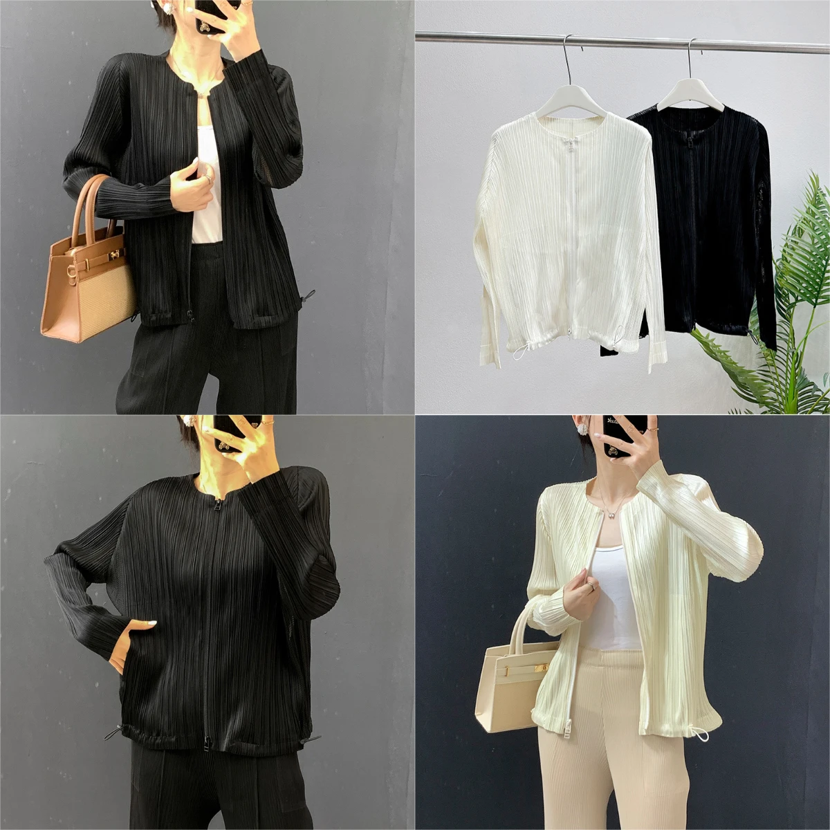 

Плиссированный кардиган Miyake для женщин, нишевая тонкая повседневная универсальная плиссированная короткая куртка на молнии с длинными рукавами на весну и осень