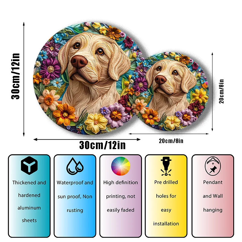 Ornements décoratifs circulaires en aluminium personnalisés pour animaux de compagnie, pierres tombales souvenirs uniques, Labrador Retriever