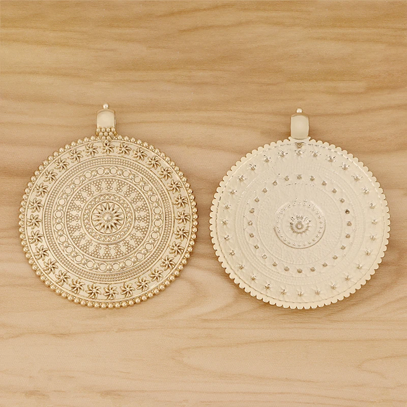 1 Piece Genuine Gold Color Round Medallion Charms Plated Large Bohemia Boho Pendants for DIY Necklace Jewellery Making