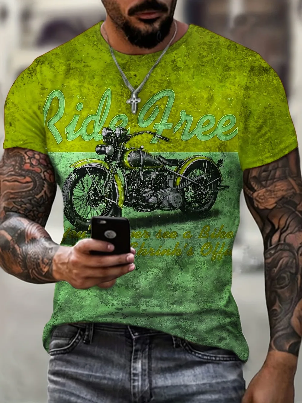 Sommerliches, großformatiges Herren-T-Shirt mit 3D-Druck und Motorradfahrer-Muster, schnell trocknend und atmungsaktiv, geeignet für den täglichen Gebrauch – Detail 6