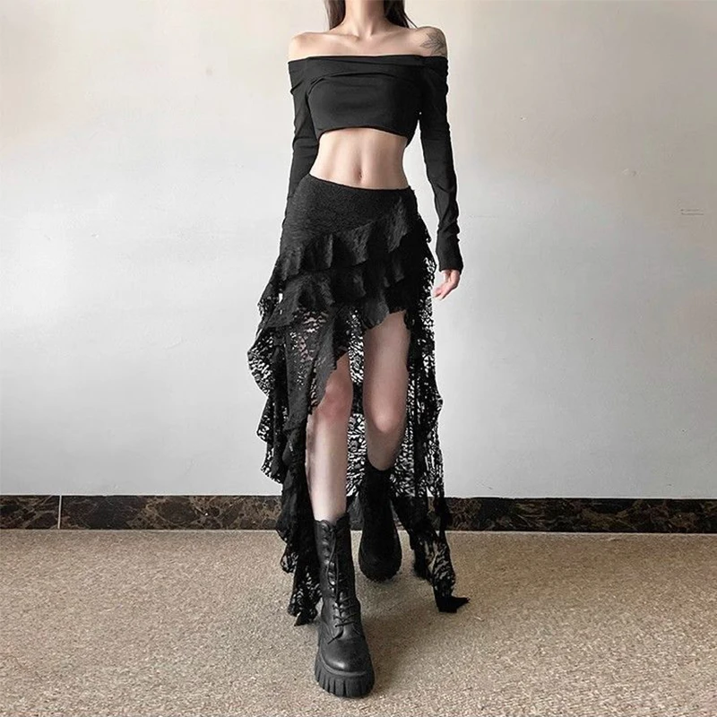 

Irregular Y2k Boho Lace Skirts Women Summer Layered Skirt Fashion Tassels High Waist Skirts Women's Versatile Bottoms