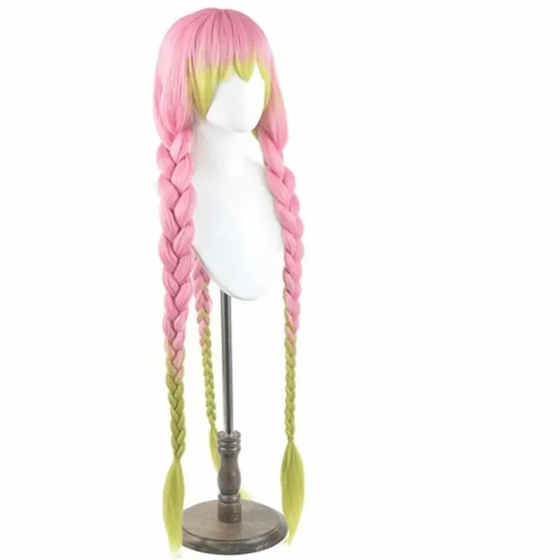 Mitsuri Anime Cosplay Wig Set - Green And Pink with Hat for Halloween Costume Party New Wig for Mitsuri DS