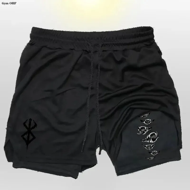 Pantalones Cortos Deportivos Moldeadores para Hombre, Diseño Berserk Guts, 2 en 1, Malla de Secado Rápido, Lavables a Máquina, Ideales para Uso Diario y al Aire Libre