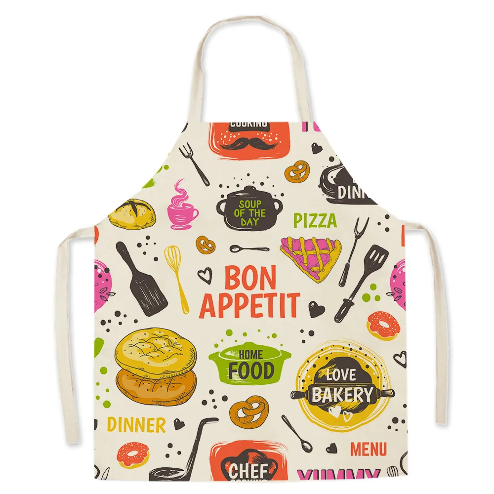 Cute Gourmet Pattern Kitchen Apron Men Burger Fries Pizza Pattern Kids Sleeveless Apron Kitchen Aprons for Women Delantal Cocina