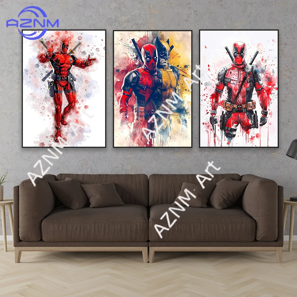 Deadpool and Wolverine Graffiti Art Poster New Movie Poster Watercolor Prints Film Canvas Painting Bedroom Wall Art Decor