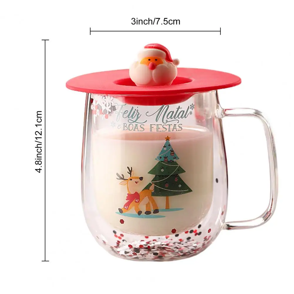 Christmas Glass Coffee Mug Christmas-themed Insulated Glass Coffee Mug Set for Home Office Decor Double-walled Drinking Cups