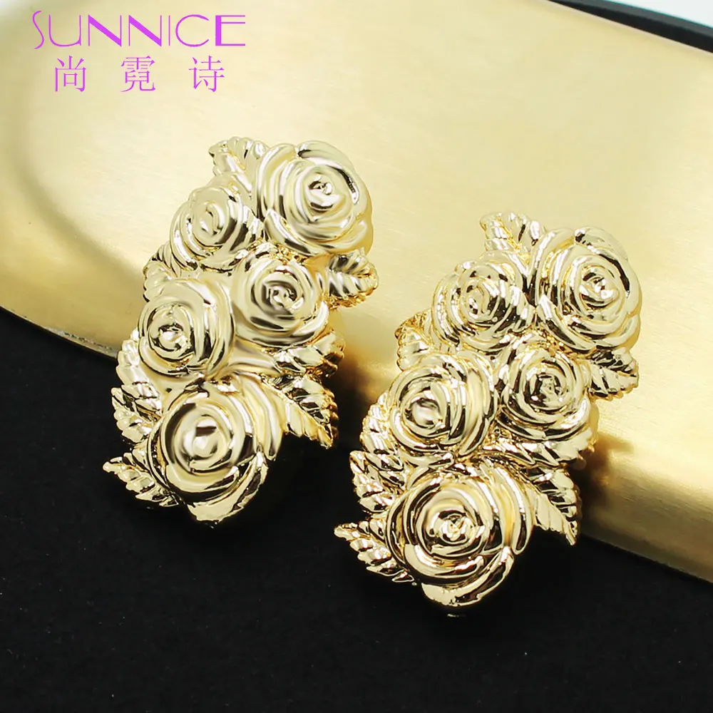 

Luxury Rose Bouquet Long Earrings For Women Vintage Gold Color Aretes De Mujer Wedding Bohemian African Jewelry