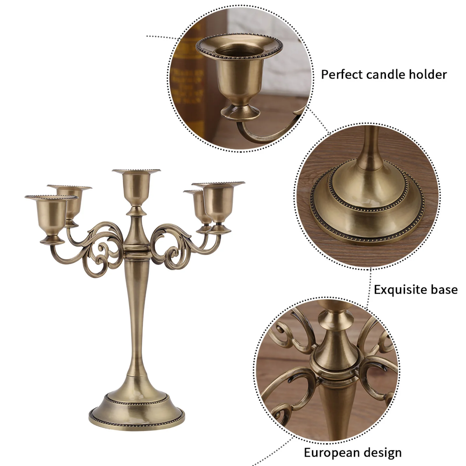 2 Colors 5 Arms Alloy Candle Holder European  Candelabra Wedding Candlestick Home Decor 5 Stands Candle Holder