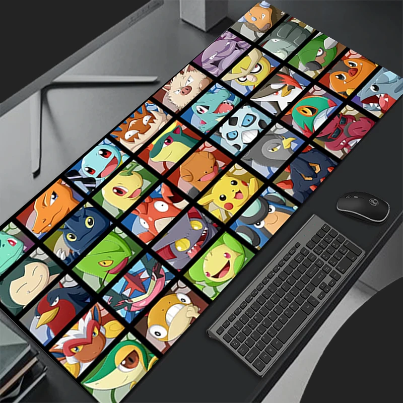 Alfombrilla de ratón xxl de Anime Pokemon Pikachu, accesorios para videojuegos, teclado de velocidad, alfombrilla de goma para escritorio en blanco y negro, alfombrilla para ratón para ordenador portátil