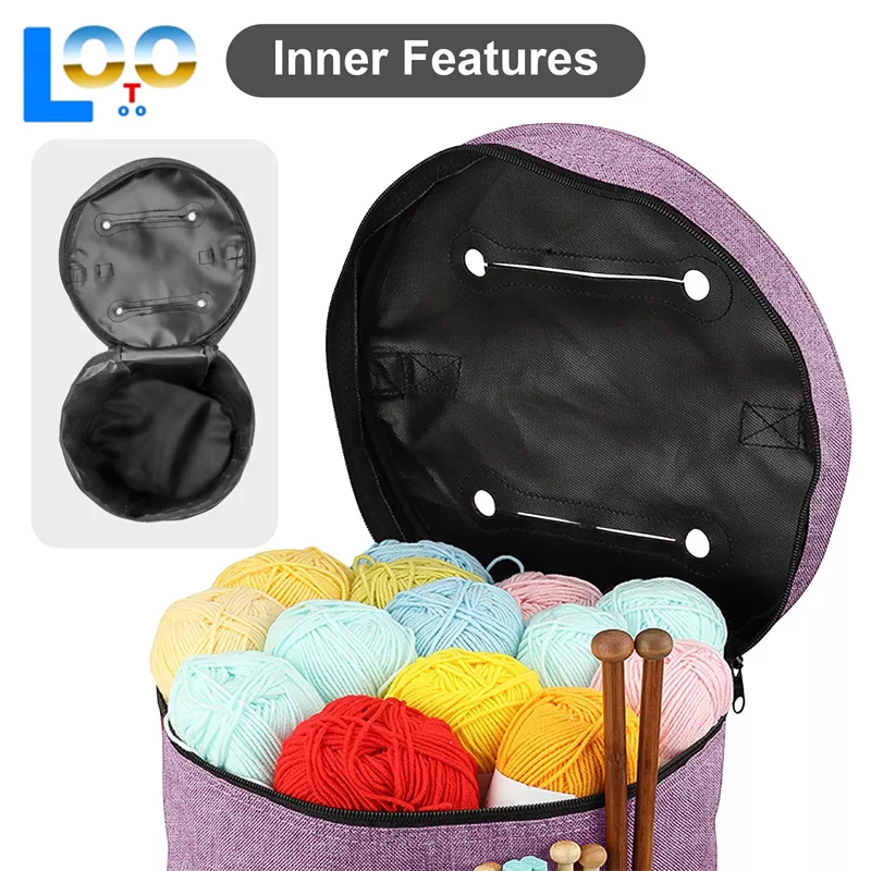 الحياكة أداة حقيبة التخزين الغزل الكروشيه المنظم حمل حقيبة سعة كبيرة المحمولة مع الجبهة الغزل الإبر السنانير الجيب