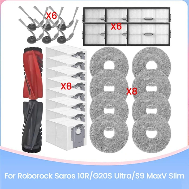 

A22F-For Roborock Saros 10R/G20S Ultra/S9 Maxv Slim Replacement Parts Vacuum Brush Hepa Filter Mop Cloth Dust Bag
